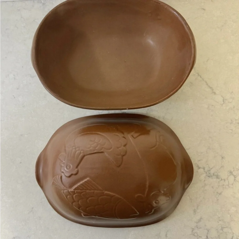 Vintage Glazed Terra Cotta Clay Baking Oven w/ Lid Chicken Fish Beef 12